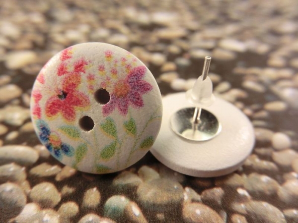 Holzknopf Ohrstecker Blumen Blüten Aster Gerbera